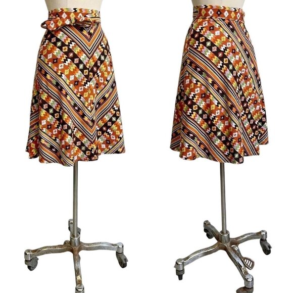 70s Vintage Southwest Aztec Pattern Wrap Skirt Mini Boho Cotton Union Made. - Picture 4 of 7